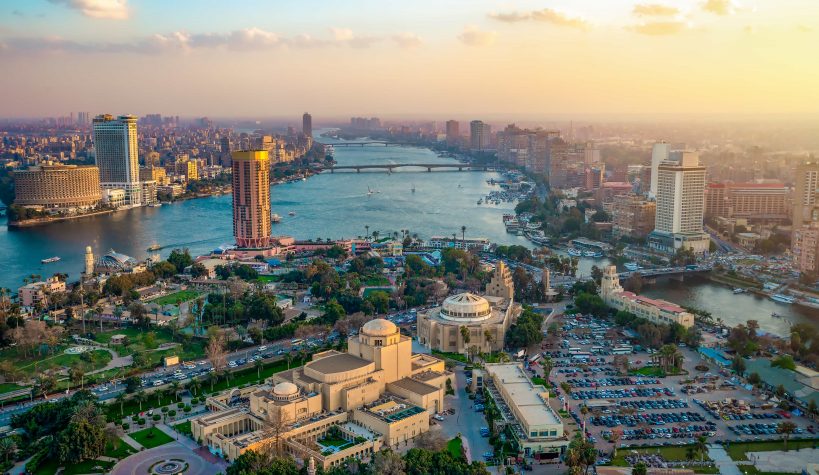 Panorama of Cairo cityscape taken during the sunset from the famous Cairo tower, Cairo, Egypt